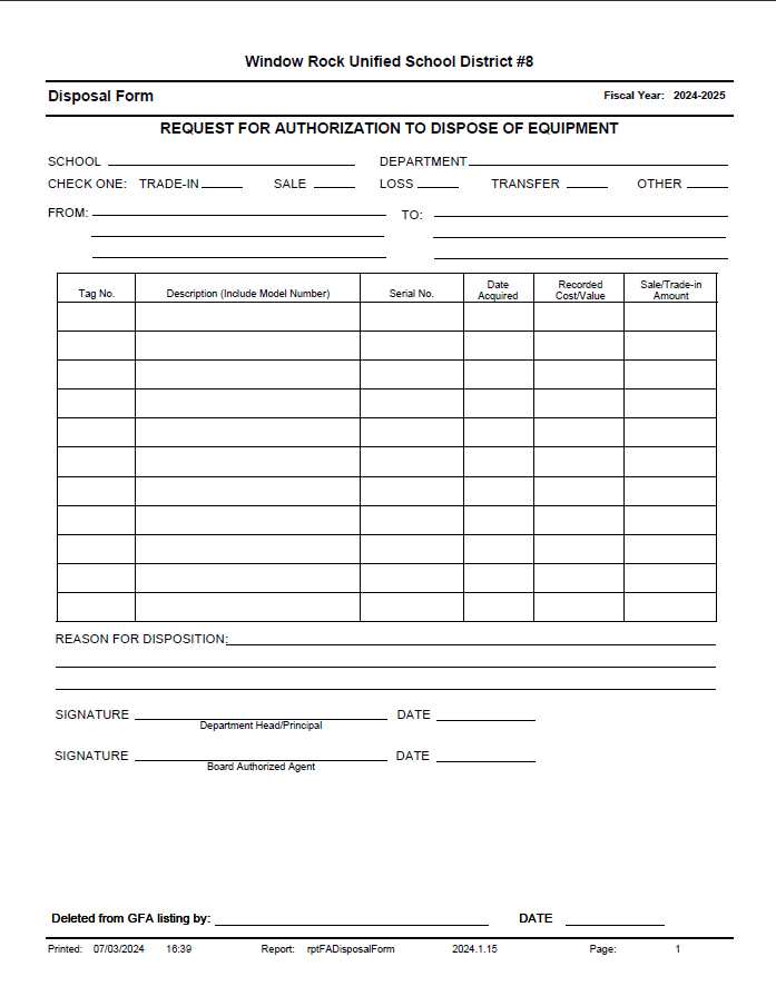 Disposal Form
